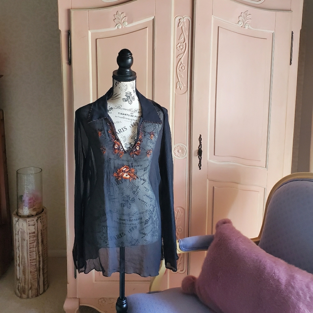 Karen Kane Sheer 100% Silk Embroidered Tunic
